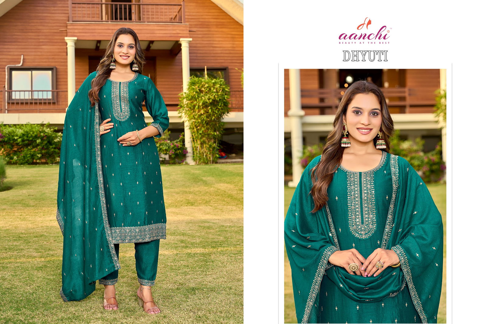 Dhyuti By Aanchi Vichitra Silk Kurti With Bottom Dupatta Suppliers In India